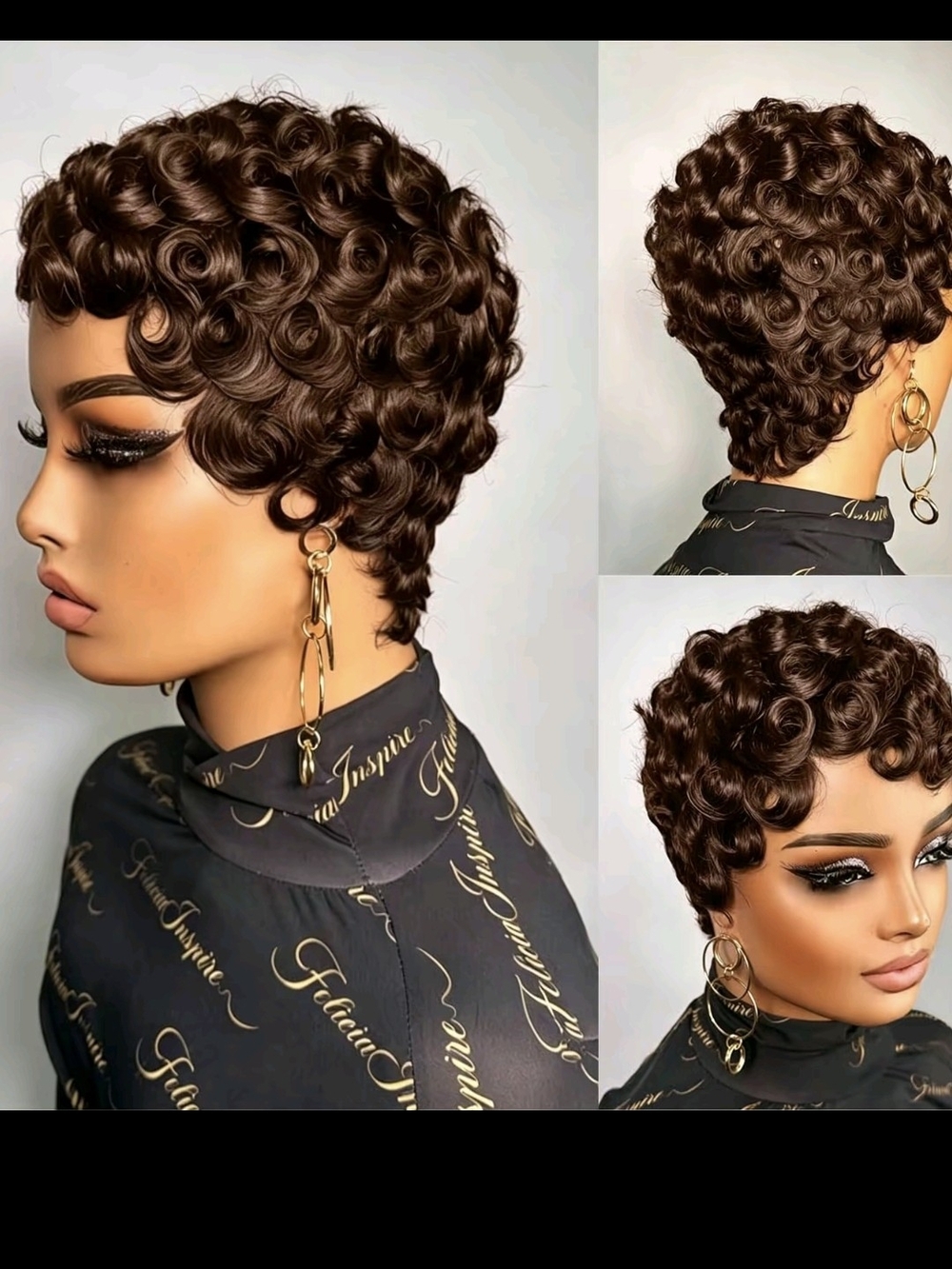 Short Curly Pixie Wig in Rich Brown - Lightweight Women's Hairpiece